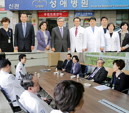 (왼쪽)성애병원 방문 기념사진, 양지병원 방문 미팅.