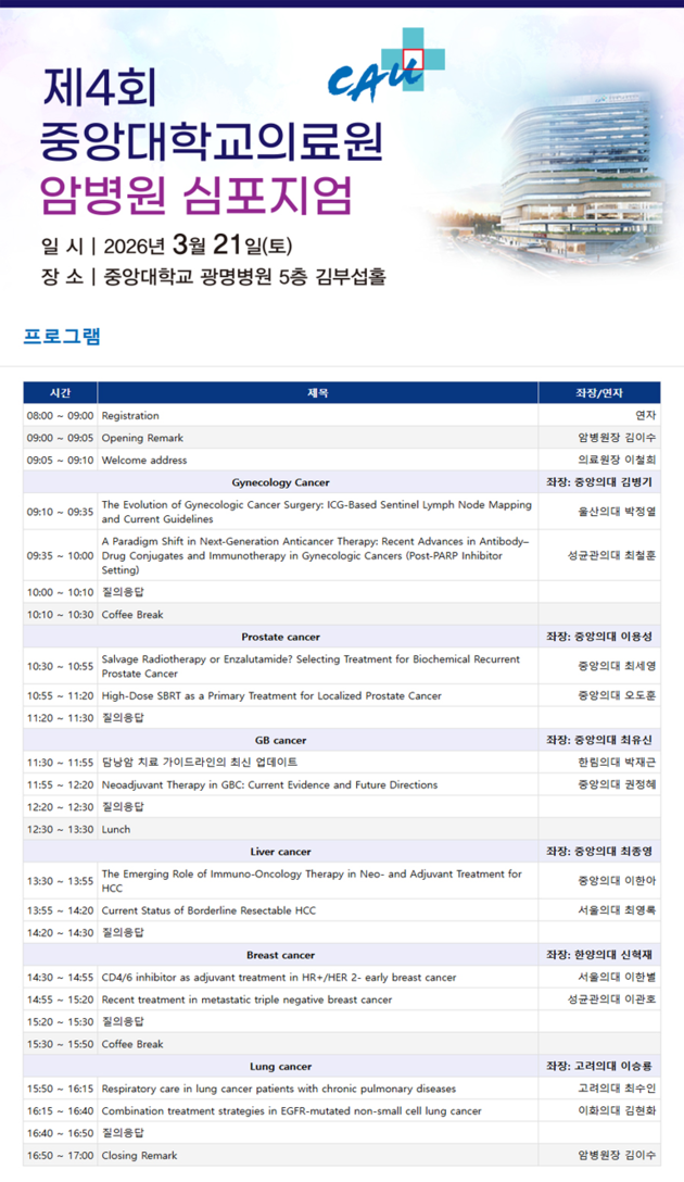 중앙대학교의료원, 제4회 암병원 심포지엄 개최